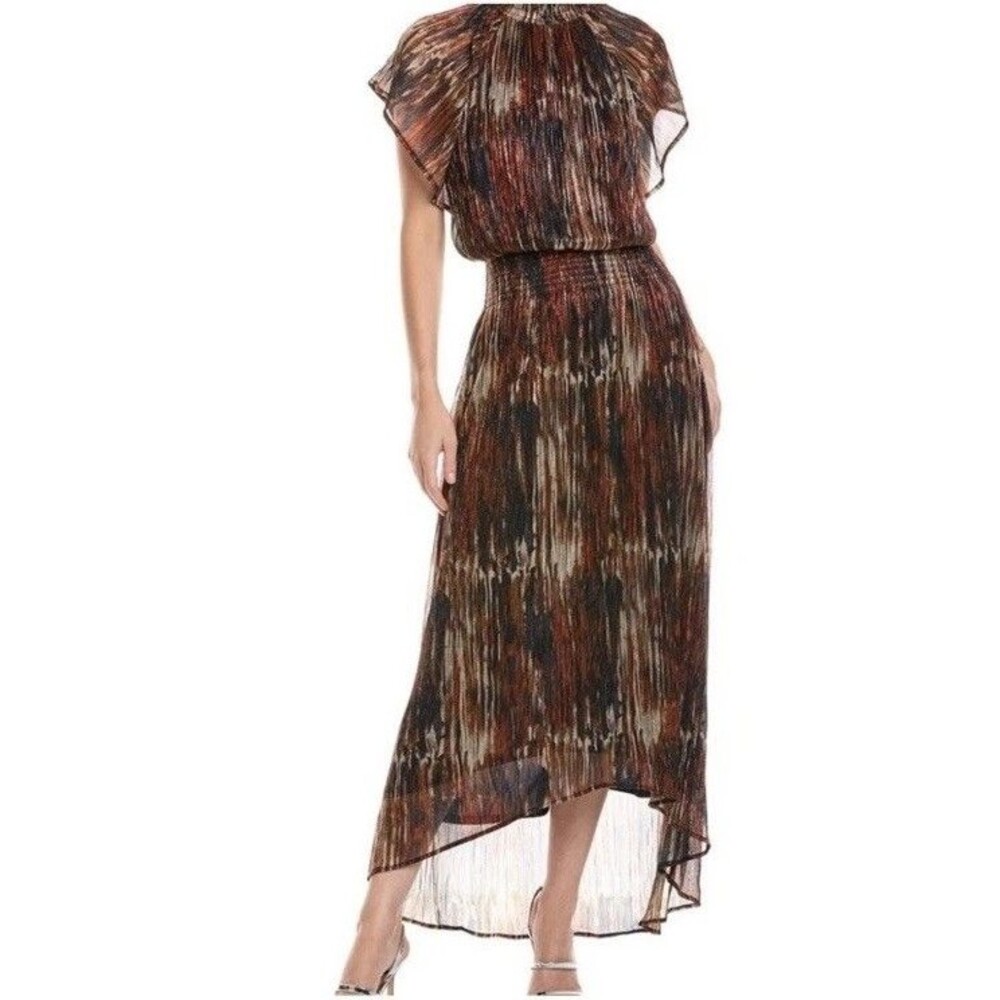 Ramy Brook Highneck flutter sleeve highlow wedding guest dress women small brown